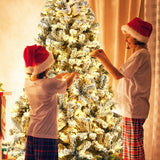 NEW Retails $245, COSTWAY 9 FT Pre-Lit Christmas Tree, Snow Flocked Hinged Xmas Tree with 1498 Branches Tips & 550 LED Lights, Metal Stand, Artificial Pine Lighted Holiday Tree for Home Office Decorations