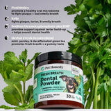 NEW Retails $50, Sealed Dog Breath Freshener Dental Powder - Teeth Cleaning Plaque Off + Tartar Remover for Dogs - Care Supplement Food Topper with Kelp, HMP + Postbiotics for Healthy Gums - Mint Flavor (60 Servings)