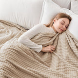 NEW EMME Fleece Blanket, 3D Jacquard Throw Blanket for Couch and Bed, Soft Cozy and Fluffy Blankets Lightweight Luxury Flannel with Geometric Grid Design (Beige, 50'' x 60'')