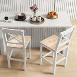 NEW IN BOX! Retails $166, HOMCOM Bar Stools Set of 2, Farmhouse Counter Height Barstools, Solid Wood Bar Chairs with Cross Back and Footrest for Kitchen, Natural (2 STOOLS ONLY)