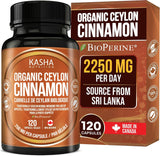 NEW Sealed Organic Ceylon Cinnamon Capsules – 2250mg Daily (750mg Each) with Bioperine for Absorption | Vegan, Non-GMO | 120 Capsules – Kasha Nutrition | BB: 01/29