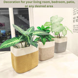 NEW Maxona 9.8" Rectangular Jute Cotton Rope Woven Plant Basket with Handles, White & Brown Color, 1 Pack