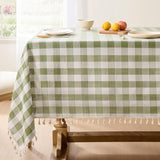 NEW Retails $79, Softalker Outdoor Checkered Tablecloth Rectangle, Spring Summer Linen Cotton Gingham Table Cloth with Tassel, Heavy Duty Wrinkle Free Buffalo Plaid Table Cover for Picnic Camping - 55 x 102 Inch, Sage