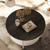 NEW Assembled, Retails $190, FABATO Round Lift Top Coffee Table with Storage and Hidden Compartment, 68cm Farmhouse Coffee Table for Living Room Reception Room, 2 Tier Small Round Coffee Table Circle Dining Table, White