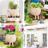 NEW Cute Round Face Planter Pot on a Swing! Hanging Planters for Indoor Outdoor Wall Plants with Drainage Cute Resin Flower Head Plant Pots for Succulent Cactus PLANT NOT INCLUDED