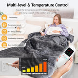 NEW Retails $150, Wearable Heated Blanket Hoodie for Women with Removable FootPocket, Electric Snuggle Heated Blankets with Sleeves Heated Robe Flannel&Sherpa Heating Throw Blanket Shawl with 9Temp for Christmas 50"x80", Grey