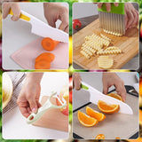NEW Leking 8 Pcs Wooden Kitchen Knife Set for Kids - Includes Safe Knives, Serrated Plastic Knives, Potato Slicers, Sandwich Cutter, Peeler and Cutting Board