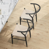 NEW Retails $190, HOMCOM Weave Dining Chairs Set of 2, Mid-Century Modern Metal Kitchen Chairs with Y-Shaped Backrest and Hemp Seat for Dining Room, Living Room, Bedroom, Black
