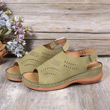 NEW ISZI Women's Summer Sandals Casual Gladiator Wedge Shoes Comfortable Ankle Strap Hollow Out with Orthopedic Arch Support Peep Toe Outdoor Platform Sandals, Green, Sz 9