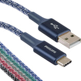 NEW Philips 6 Ft. USB Type C Cable, USB-A to USB-C Blue Durable Braided Fast Charging Cable, Compatible with iPad Pro, MacBook Pro, Samsung Galaxy S10 S9 Note 9 8 S8 Plus, DLC5206UA/37