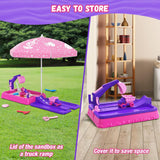 NEW Indoor/Outdoor Sensory Sandbox with Lid, Dirt Digger Excavator Sand Box with Cover, Kids Sand Pit with Construction Toys/Umbrella/Beach Toys for Toddler 3-5, Purple, Damaged Box, Contents Are Perfect