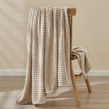 NEW EMME Fleece Blanket, 3D Jacquard Throw Blanket for Couch and Bed, Soft Cozy and Fluffy Blankets Lightweight Luxury Flannel with Geometric Grid Design (Beige, 50'' x 60'')