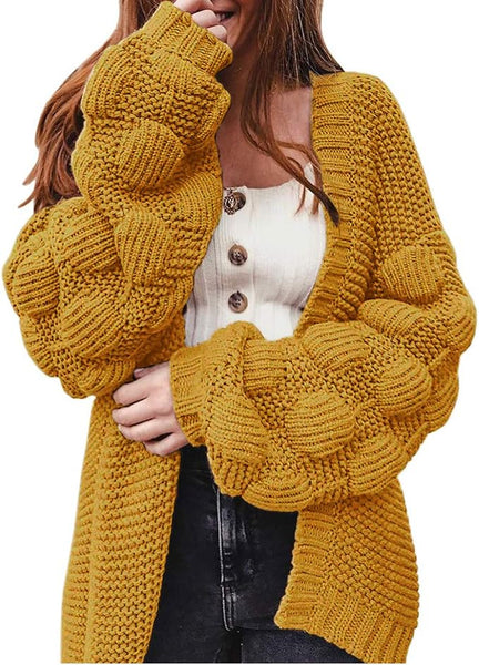 NEW Women Open Front Cardigan Cable Knit Oversized Sweater Fall Winter Yellow Sz XL