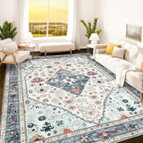 NEW Retails $220+, Istana Large 8 Ft X 10 Ft Washable Stain Resistant Area Rug in Cream & Blue!