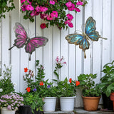 NEW LIFFY Metal Butterfly Wall Decor, 2 Pack 12" Glass Butterfly Outdoor Wall Art Sculptures, Hanging Garden Decor Outside for Home, Yard, Fence, Patio