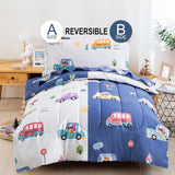 NEW DJY Cotton Toddler Bedding Set for Boys Girls, 4 Pieces Cars Reversible Bed Comforter Set, Includes Comforter, Flat Sheet, Fitted Sheet and Pillowcase, Retails $107