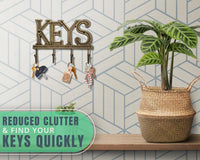 NEW Key Holder - Keys - Wall Mounted Key Hook - Rustic Western Cast Iron Key Hanger - Decorative Key Organizer Rack with 4 Hooks - with Screws and Anchors - 6x8 inches - by Comfify