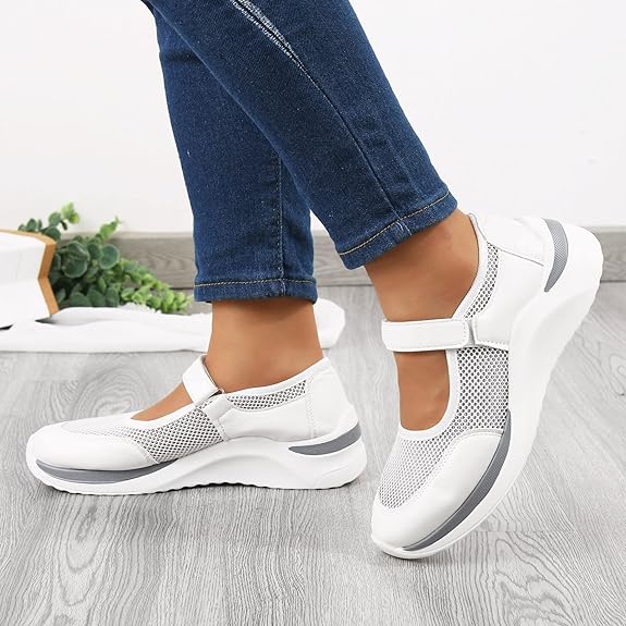 NEW Sz 7.5 Color Block Mesh Breathable Hook Loop Shoes for Women Sneakers Ladies Comfortable Platform Sneakers Casual Arch
