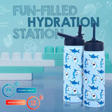 NEW FAHRMOSIS 14 OZ Kids Water Bottle with Straw, Sleeve, & 2 Lids (Flip & Spout) Leak Proof Metal Insulated Stainless Steel Reusable Tumbler for School & Sports Water Bottle - Blue (Shark)