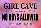 NEW Retails $46, Rogue River Tactical Funny Girl Cave Metal Tin Sign Wall Decor Bar Daughter Pink No Boys Allowed Bedroom Door