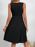 NEW Stylish Solid Color Crew Neck Tank Dress - Women's Casual Sleeveless Ruched Pockets Dress for Spring & Summer - Comfortable, Breathable, Easy to Wear, Black, Sz XL