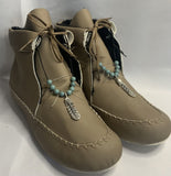 NEW Womens Tie Up Slippers Booties Furry Lined Decorative Beads Feather Size 7