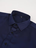 NEW Men's Formal Solid Long Sleeve Slim Fit Button Up Shirt For Business Occasions, Spring Fall Men's Shirt, Navy Blue, Sz M, Retails $95