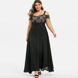 NEW Cameland Women Plus Size Cold Shoulder Floral Lace Maxi Party Evening Camis Long Dress, Sz 2X, Black