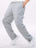 NEW Men's Comfortable & Stylish Cargo Jogger Pants - Spacious Multi Pockets for Everyday Fashion & Sports Lounge Wear, Light Grey, Sz L, Retails $99