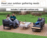 NEW PaPaJet Aluminum Soft Modern Outdoor Patio Sofa with Wood Grain Plastic Top Side Table for Backyard Poolside Porch, Grey, Retails $369+