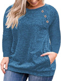 NEW VISLILY Women's Plus Size Tops Long Sleeve Buttons Casual Shirt with Pockets, Blue, Sz 2XL