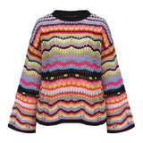 NEW Retails $60 WREESH Women's Printed Long O-Neck Sleeve Style Loose Sweaters Ladies Tops Sz L