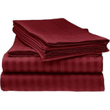 NEW Tula Linen 1000 Thread Count 100% Egyptian Cotton 4-Piece Bed Sheet Set (1 Flat, 1 Fitted Sheet, 2 Pillow Covers) 18 Inches Deep Pocket Stripe Pattern - Burgundy - Queen Size Retail $108+