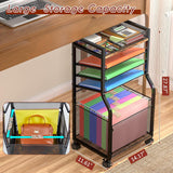 NEW 5-Tier Rolling File Cart with Hanging File Folders, Mobile Desk File Organizer on Lockable Wheels, Wood & Mesh Paper Letter Sliding Trays Organization for Office, Home, School, Patent