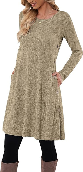 NEW TODOLOR Black Long Sleeve Dress Winter Sweater Dresses for Women Casual, Khaki, Sz L