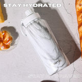 NEW Thermosis 2 Lids (Sports and Handle Lids) 32 Oz Insulated Water Bottle - 1 Liter Stainless Steel Water Bottles Wide Mouth Travel Metal Water Bottle for Sports and Gym - White Marble