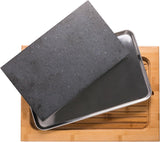 NEW in box! Retails $170, Cooking Stone (12.5" x 7.5") w Bamboo Platter - Extra Large Lava Hot Stone Tabletop Grill- Cooking Platter and Cold XL Lava Rock for Indoor BBQ, Hibachi Grilling Stone- Great Gift for at Home Chef