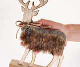 NEW Giftcraft 2pcs Reindeer Christmas Decorations, Brownie and Snowball Christmas Reindeer Figurines, Christmas Decor, Wood & Faux-Fur Reindeer Decor, 13” Large Reindeer Decor with Wood Base