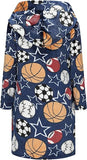 NEW Retails $61, Kids Hooded Bathrobe Soft Plush Hooded Flannel Robe, Sport Print, Sz 11-12 Years