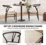 NEW Retails $190, HOMCOM Weave Dining Chairs Set of 2, Mid-Century Modern Metal Kitchen Chairs with Y-Shaped Backrest and Hemp Seat for Dining Room, Living Room, Bedroom, Black