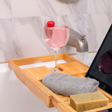 NEW Homemaid Living Luxury Bamboo Bathtub Tray - Expandable Bathroom Tray with Reading Rack or Tablet Holder, Premium Bath Tray Includes a Wine Glass Holder, Bathroom Caddy fits All bathtubs (Natural Bamboo)