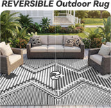 NEW Retails $60, Outdoor Rug 5x8 ft Boho Waterproof Outdoor Carpet-Patio RV Deck Camping Rug Portable Boho Rugs for Outdoor Area Rug Picnic Backyard Porch Beach Mat Grey & White