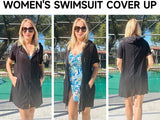 NEW Retails $48, Bsubseach Women's Terry Cloth Swim Cover Up Zipper Hooded Swimsuit Coverup Short Sleeve Beach Coverup with Pockets, Black, Sz Women's M