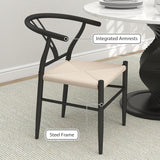 NEW Retails $190, HOMCOM Weave Dining Chairs Set of 2, Mid-Century Modern Metal Kitchen Chairs with Y-Shaped Backrest and Hemp Seat for Dining Room, Living Room, Bedroom, Black