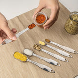 NEW Accurate 18/8 Stainless Steel Measuring Spoons, Heavy Duty Good Handle Set of 6 Measuring Spoon with Ring Connector, Silver