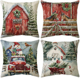 NEW Hunken 18x18 Inch Christmas Pillow Covers - Set of 4. Winter Farmhouse Decor, Holly Jolly, and Winter Holiday Designs. Zippered Cushion Cases for Home Couch, Xmas Series