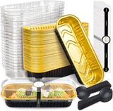 NEW NPLUX 50 Pack Mini Cake Pans with Lids and Spoons Black Gold Rectangular Aluminum Foil Baking Pans Mini Cheesecake Containers (6.8oz)