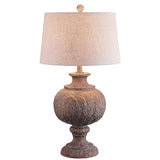 NEW Stunning JONATHAN Y Faux bois wood table lamp in a classic wood turned shape 100% cotton hardback tapered drum shade, 31" Tall Large Resin Traditional Rustic LED, LED Bulb Included, Dark Brown/Grey, Retails $380+
