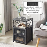 NEW VECELO End Table with USB Ports and Outlets, 24Inch Nightstand with Charging Station and Storage Shelf for Bedroom, Living Room, Charcoal Grey!