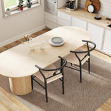 NEW Retails $190, HOMCOM Weave Dining Chairs Set of 2, Mid-Century Modern Metal Kitchen Chairs with Y-Shaped Backrest and Hemp Seat for Dining Room, Living Room, Bedroom, Black